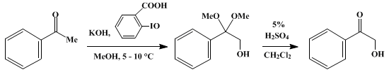 Reaction equation for α-HYDROXYLATION OF A KETONE USING o-IODOSYLBENZOIC ACID: α-HYDROXYACETOPHENONE VIA THE α-HYDROXY DIMETHYLACETAL (Ethanone, 2-hydroxy-1-phenyl-)