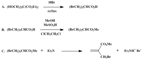 Reaction equation for METHYL α-(BROMOMETHYL)ACRYLATE (2-Propenoic acid, 2-(bromomethyl)-, methyl ester)