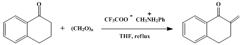 Reaction equation for METHYLENE KETONES AND ALDEHYDES BY SIMPLE, DIRECT METHYLENE TRANSFER: 2-METHYLENE-1-OXO-1,2,3,4-TETRAHYDRONAPHTHALENE (1(2H)-Naphthalenone, 3,4-dihydro-2-methylene-)