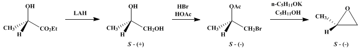 Reaction equation for OPTICALLY ACTIVE EPOXIDES FROM VICINAL DIOLS VIA VICINAL ACETOXY BROMIDES: (S)-( − )- and (R)-( + )-METHYLOXIRANE
