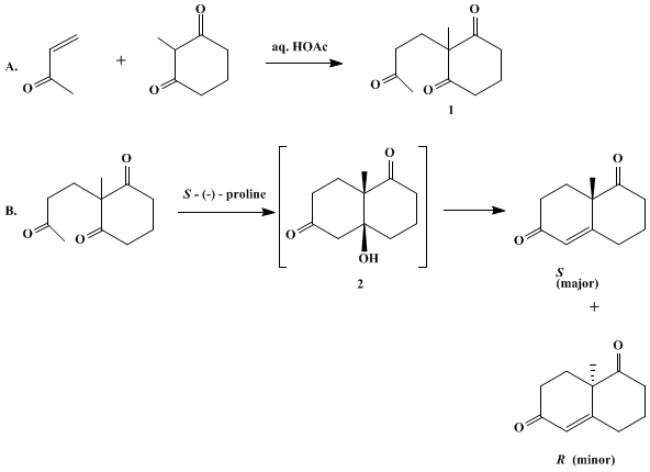 Reaction equation for (S)-8a-METHYL-3,4,8,8a-TETRAHYDRO-1,6(2H, 7H)-NAPHTHALENEDIONE (1,6(2H, 7H)-Naphthalenedione, 3,4,8,8a-tetrahydro-8a-methyl-, (S)-)