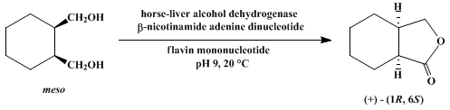 Reaction equation for PREPARATION OF CHIRAL, NONRACEMIC γ-LACTONES BY ENZYMECATALYZED OXIDATION OF meso-DIOLS: ( + )-(1R,6S)-8-OXABICYCLO[4.3.0]NONAN-7-ONE (1(3H)-Isobenzofuranone, hexahydro-, (3aS-cis)-)