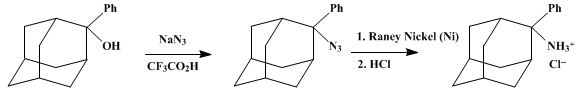 Reaction equation for 2-PHENYL-2-ADAMANTANAMINE HYDROCHLORIDE (Tricyclo[3.3.1.13,7]decan-2-amine, 2-phenyl, hydrochloride)