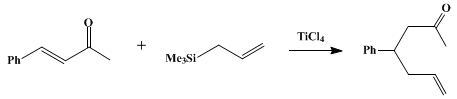 Reaction equation for CONJUGATE ALLYLATION OF α,β-UNSATURATED KETONES WITH ALLYLSILANES: 4-PHENYL-6-HEPTEN-2-ONE (6-Hepten-2-one, 4-phenyl-)