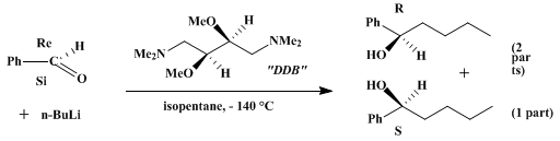 Reaction equation for ENANTIOSELECTIVE ADDITION OF BUTYLLITHIUM IN THE PRESENCE OF THE CHIRAL COSOLVENT DDB: (R)-( + )-1-PHENYL-1-PENTANOL (Benzenemethanol, α-butyl-, (R)-)
