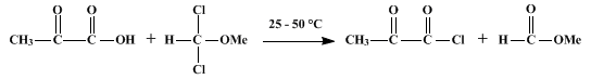 Reaction equation for ACID CHLORIDES FROM α-KETO ACIDS WITH α,α-DICHLOROMETHYL METHYL ETHER: PYRUVOYL CHLORIDE (Propanoyl chloride, 2-oxo-)