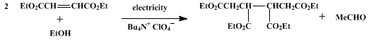Reaction equation for ELECTROHYDRODIMERIZATION OF AN ACTIVATED ALKENE: TETRAETHYL 1,2,3,4-BUTANETETRACARBOXYLATE (1,2,3,4-Butanetetracarboxylic acid, tetraethyl ester)