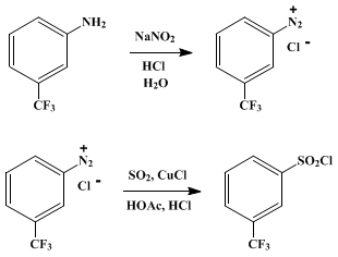 Reaction equation for m-TRIFLUOROMETHYLBENZENESULFONYL CHLORIDE (Benzenesulfonyl chloride, m-(trifluoromethyl)-)