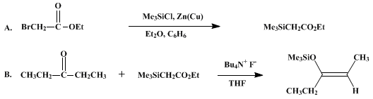 Reaction equation for SILYLATION OF KETONES WITH ETHYL TRIMETHYLSILACETATE: (Z)-3-TRIMETHYLSILOXY-2-PENTENE (Silane, [(1-ethyl-1-propenyl)oxyl]trimethyl-, (Z)-)