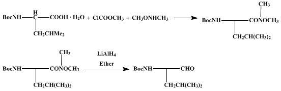 Reaction equation for N-tert-BUTOXYCARBONYL-L-LEUCINAL (Carbamic acid, (1-formyl-3-methylbutyl)-, 1,1-dimethylethyl ester, (S)-)