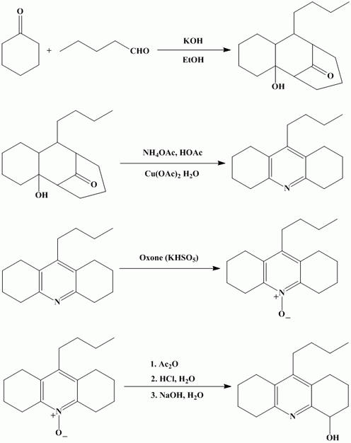 Reaction equation for 9-n-BUTYL-1,2,3,4,5,6,7,8-OCTAHYDROACRIDIN-4-OL (4-Acridinol; 9-butyl-1,2,3,4,5,6,7,8-octahydro)