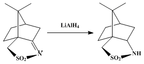 Reaction equation for (−)-D-2,10-CAMPHORSULTAM (3H-3a,6-Methano-2,1-benzisothiazole, 4,5,6,7-tetrahydro-8,8-dimethyl-2,2-dioxide, (3aS)-)