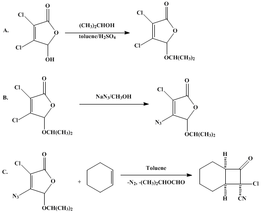 Reaction equation for 7-CHLORO-7-CYANOBICYCLO[4.2.0]OCTAN-8-ONE ((Prepared from Chlorocyanoketene) (Bicyclo[4.2.0]octane-7-carbonitrile, 7-chloro-8-oxo-, (1α,6α,7β)-))