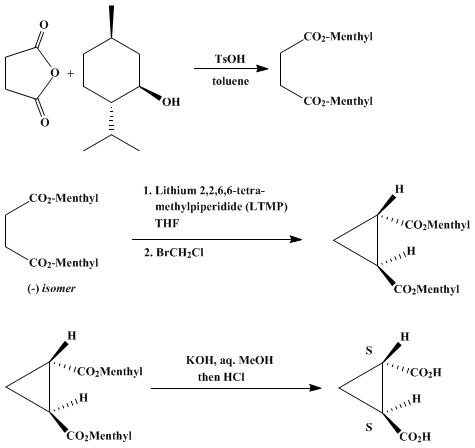Reaction equation for CONDENSATION OF (−)-DIMENTHYL SUCCINATE DIANION WITH 1,ω-DIHALIDES: (+)-(1S,2S)-CYCLOPROPANE-1,2-DICARBOXYLIC ACID (1,2-Cyclopropanedicarboxylic acid, (1S,2S)-(+)-)