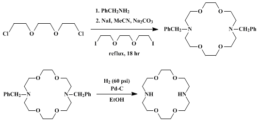 Reaction equation for 4,13-DIAZA-18-CROWN-6 (1,4,10,13-Tetraoxa-7,16-diazacyclooctadecane)