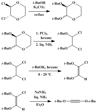 Reaction equation for DIALKOXYACETYLENES: DI-tert-BUTOXYETHYNE, A VALUABLE SYNTHETIC INTERMEDIATE (Propane, 2,2'-j[1,2-ethynediylbis(oxy)]bis[2-methyl-)