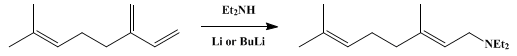 Reaction equation for ADDITION OF DIALKYLAMINES TO MYRCENE: N,N-DIETHYLGERANYLAMINE (2,6-Octadien-1-amine, N,N-diethyl-3,7-dimethyl-, (E)-)