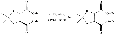 Reaction equation for DIISOPROPYL (2S,3S)-2,3-O-ISOPROPYLIDENETARTRATE (1,3-Dioxolane-4,5-dicarboxylic acid, 2,2-dimethyl-, bis(1-methylethyl)ester, (4R-trans)-)