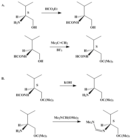 Reaction equation for (S)-N,N-DIMETHYL-N'-(1-tert-BUTOXY-3-METHYL-2-BUTYL)FORMAMIDINE (Methanimidamide, N'-[1-[(1,1-dimethylethoxy)methyl]-2-methylpropyl]-N,N-dimethyl-, (S)-)