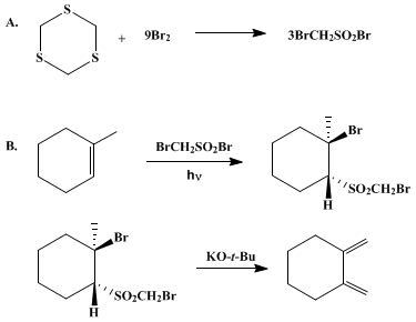 Reaction equation for A GENERAL SYNTHETIC METHOD FOR THE PREPARATION OF CONJUGATED DIENES FROM OLEFINS USING BROMOMETHANESULFONYL BROMIDE: 1,2-DIMETHYLENECYCLOHEXANE (Cyclohexane, 1,2-bis(methylene)-)