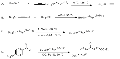 Reaction equation for PALLADIUM-CATALYZED COUPLING OF ACID CHLORIDES WITH ORGANOTIN REAGENTS: ETHYL (E)-4-(4-NITROPHENYL)-4-OXO-2-BUTENOATE (2-Butenoic acid, 4-(4-nitrophenyl)-4-oxo-, ethyl ester, (E)-)