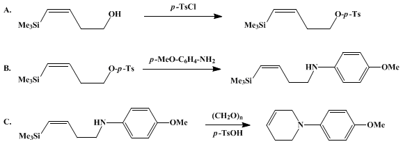 Reaction equation for REGIOSELECTIVE SYNTHESIS OF TETRAHYDROPYRIDINES: 1-(4-METHOXYPHENYL)-1,2,5,6-TETRAHYDROPYRIDINE (Pyridine, 1,2,3,6-tetrahydro-1-(4-methoxyphenyl)-)