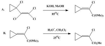Reaction equation for METHYL 2-CHLORO-2-CYCLOPROPYLIDENACETATE (Acetic acid, chlorocyclopropylidene-, methyl ester)