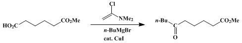 Reaction equation for KETONES FROM CARBOXYLIC ACIDS AND GRIGNARD REAGENTS: METHYL 6-OXODECANOATE (Decanoic acid, 6-oxo-, methyl ester)