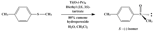 Reaction equation for ENANTIOSELECTIVE OXIDATION OF A SULFIDE: (S)-(−)-METHYL p-TOLYL SULFOXIDE (Benzene, 1-methyl-4-(methylsulfinyl)-, (S)-)