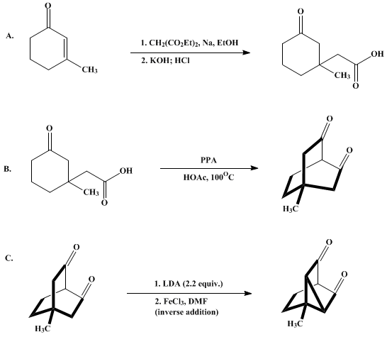 Reaction equation for INTRAMOLECULAR OXIDATIVE COUPLING OF A BISENOLATE: 4-METHYLTRICYCLO[2.2.2.03,5]OCTANE-2,6-DIONE (Tricyclo[3.2.1.02,7]octane-6,8-dione, 2-methyl-)