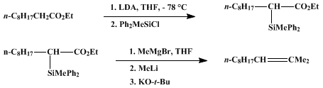 Reaction equation for α-DIPHENYLMETHYLSILYLATION OF ESTER ENOLATES: 2-METHYL-2-UNDECENE FROM ETHYL DECANOATE (2-Undecene, 2-methyl-)