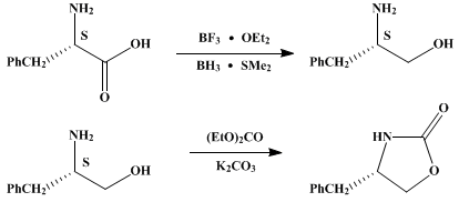 Reaction equation for (S)-4-(PHENYLMETHYL)-2-OXAZOLIDINONE (2-Oxazolidinone, 4-(phenylmethyl)-, (S)-)