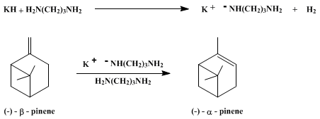 Reaction equation for (−)-α-PINENE BY ISOMERIZATION OF (−)-β-PINENE