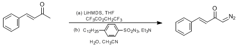 Reaction equation for DETRIFLUOROACETYLATIVE DIAZO GROUP TRANSFER: (E)-1-DIAZO-4-PHENYL-3-BUTEN-2-ONE (3-Buten-2-one, 1-diazo-4-phenyl-)