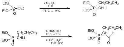 Reaction equation for DIETHYL 1-PROPYL-2-OXOETHYLPHOSPHONATE (Phosphonic acid (1-formylbutyl)-, diethyl ester)