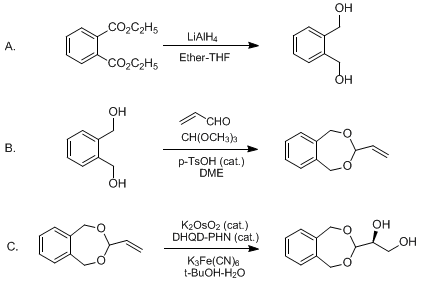 Reaction equation for 3-[(1S)-1,2-DIHYDROXYETHYL]-1,5-DIHYDRO-3H-2,4-BENZODIOXEPINE (1,2-Ethanediol, 1-(1,5-dihydro-2,4-benzodioxepin-3-yl)-, (S)-)