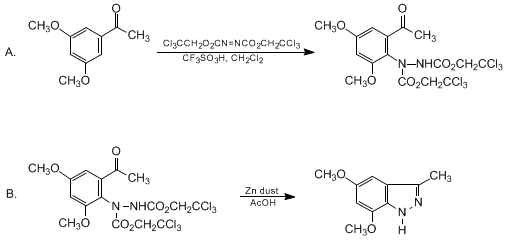 Reaction equation for 5,7-DIMETHOXY-3-METHYLINDAZOLE FROM 3,5-DIMETHOXYACETOPHENONE (1H-Indazole, 5,7-dimethoxy-3-methyl-)