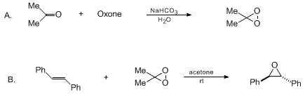 Reaction equation for SYNTHESIS OF EPOXIDES USING DIMETHYLDIOXIRANE: trans-STILBENE OXIDE (Dioxirane, dimethyl- and Oxirane, 2,3-diphenyl-, trans)