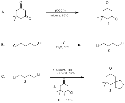 Reaction equation for SPIROANNELATION VIA ORGANOBIS(CUPRATES): 9,9-DIMETHYLSPIRO[4.5]DECAN-7-ONE (Spiro[4.5]decan-7-one, 9,9-dimethyl-)