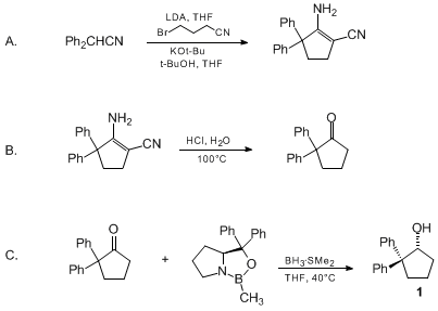 Reaction equation for (R)-(−)-2,2-DIPHENYLCYCLOPENTANOL (Cyclopentanol, 2,2-diphenyl-, (R)-)