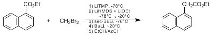 Reaction equation for ETHYL 1-NAPHTHYLACETATE: ESTER HOMOLOGATION VIA YNOLATE ANIONS (1-Naphthaleneacetic acid, ethyl ester)