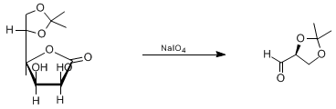 Reaction equation for L-(S)-GLYCERALDEHYDE ACETONIDE (1,3-Dioxolane-4-carboxaldehyde, 2,2-dimethyl-, (S)-)