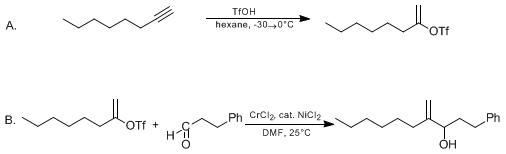 Reaction equation for PREPARATION AND REACTIONS OF ALKENYLCHROMIUM REAGENTS: 2-HEXYL-5-PHENYL-1-PENTEN-3-OL
