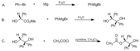 Reaction equation for (R)-(+)-2-HYDROXY-1,2,2-TRIPHENYLETHYL ACETATE (1,2-Ethanediol, 1,1,2-triphenyl-, 2-acetate, (R)-)