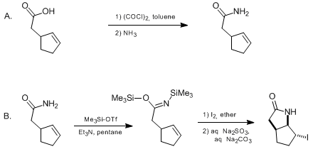 Reaction equation for IODOLACTAMIZATION: 8-exo-IODO-2-AZABICYCLO[3.3.0]OCTAN-3-ONE (Cyclopenta[b]pyrrol-2(1H)-one, hexahydro-6-iodo-, (3aα,6α,6aα)-)