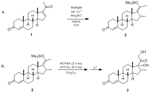 Reaction equation for DOUBLE HYDROXYLATION REACTION FOR CONSTRUCTION OF THE CORTICOID SIDE CHAIN: 16α-METHYLCORTEXOLONE (Pregn-4-ene-3,20-dione, 17,21-dihydroxy-16-methyl-, (16α)-(±)-)