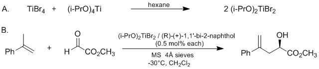 Reaction equation for ASYMMETRIC CATALYTIC GLYOXYLATE-ENE REACTION: METHYL (2R)-2-HYDROXY-4-PHENYL-4-PENTENOATE (Benzenebutanoic acid, α-hydroxy-γ-methylene, methyl ester, (R)-)