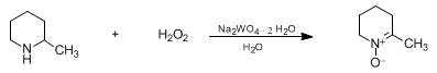Reaction equation for OXIDATION OF SECONDARY AMINES TO NITRONES: 6-METHYL-2,3,4,5-TETRAHYDROPYRIDINE N-OXIDE (Pyridine, 2,3,4,5-tetrahydro-6-methyl-, 1-oxide)