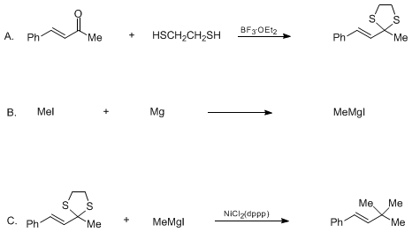 Reaction equation for NICKEL-CATALYZED, GEMINAL DIMETHYLATION OF ALLYLIC DITHIOACETALS: (E)-1-PHENYL-3,3-DIMETHYL-1-BUTENE (Benzene, (3,3-dimethyl-1-butenyl)- (E)-)