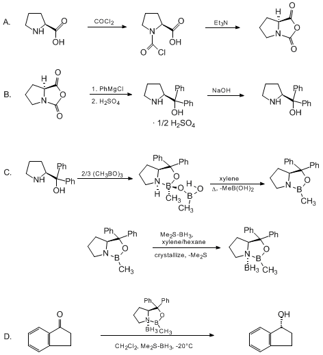 Reaction equation for (S)-TETRAHYDRO-1-METHYL-3,3-DIPHENYL-1H,3H-PYRROLO-[1,2-c][1,3,2]OXAZABOROLE-BORANE COMPLEX (Boron, trihydro(tetrahydro-1-methyl-3,3-diphenyl-1H,3H-pyrrolo-[1,2-c][1,3,2]oxazaborole-N7)-, [I-4-(3aS-cis)]-)